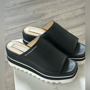 NIB Stella McCartney Sneak-Elyse Black Wedge Mules Sandals SZ 40 10